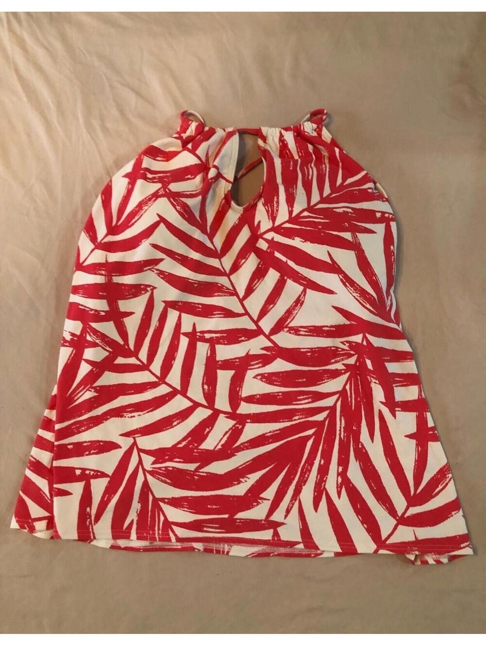 CARMEN MARC VALVO Swimwear Pink Palm Front Tankini Swim Top ~ Size Med